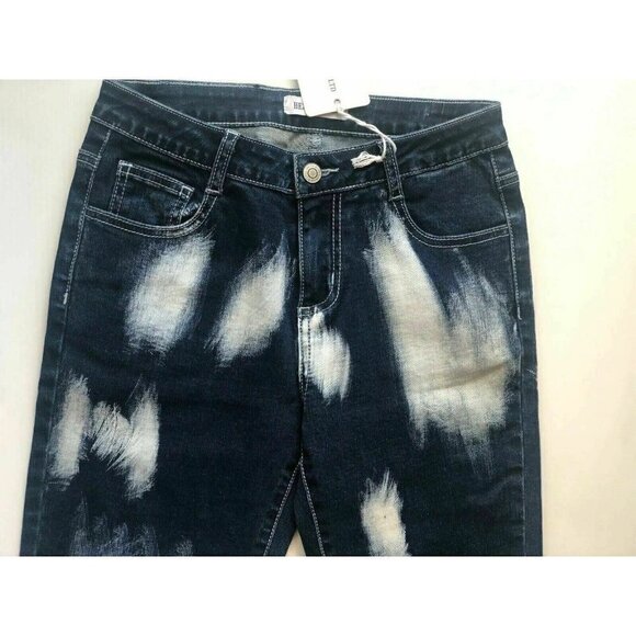 Hez Ventures Womens Blue Painted Cropped Jeans 26 - Picture 9 of 9
